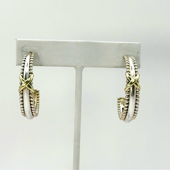 Lagos Sterling Silver & 18 Kt GoldX Hoop Earrings